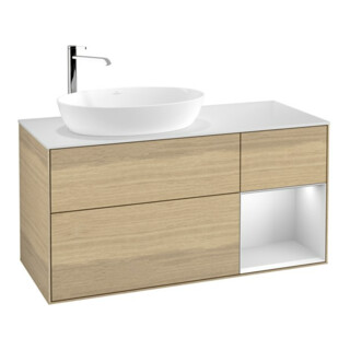 V&B Meuble sous lavabo Finion 120 cm, placage blanc mat, laque blanc mat, poignées ven