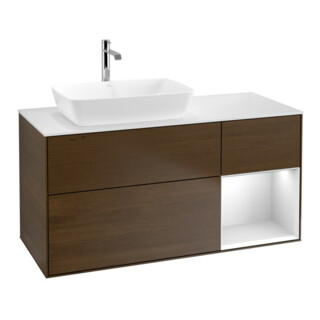 V&B Meuble sous lavabo Finion 120 cm, placage blanc mat, laque blanche mate, noyer veinée