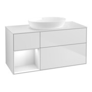 V&B Meuble sous lavabo Finion 120 cm, placage blanc mat, laqué brillant blanc, laqué blanc