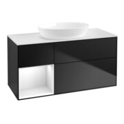 V&B Meuble sous lavabo Finion 120 cm, placage blanc mat, laque brillante blanc, bleu mat laqué