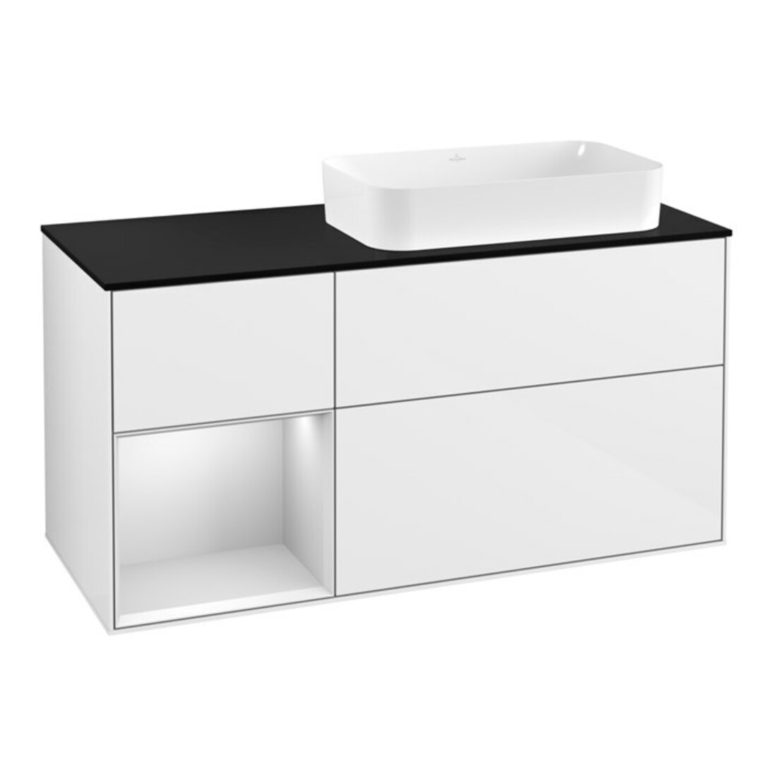 V&B Meuble sous lavabo Finion 120 cm, placage blanc mat, laque brillante blanche