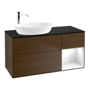 V&B Meuble sous lavabo Finion 120 cm, placage blanc mat, laque brillante blanche, noyer veneer
