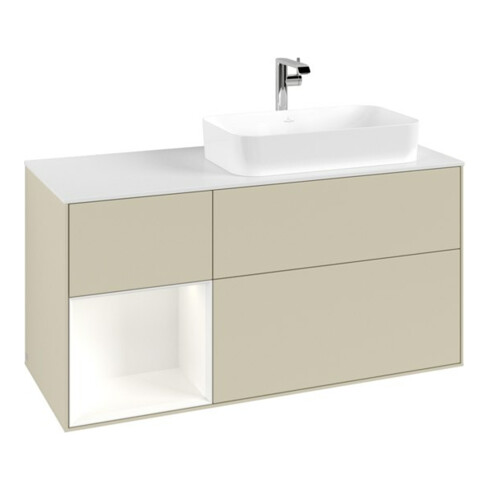 V&B Meuble sous lavabo Finion 120 cm, placage blanc mat, laque gris clair mat