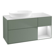 V&B Meuble sous lavabo Finion 120 cm, placage blanc mat, laque réglisse, olivier laqué