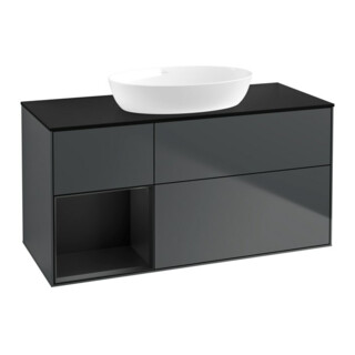 V&B Meuble sous lavabo Finion 120 cm, placage blanc mat, laqué rouge brillant, avec plan blanc mat laqué
