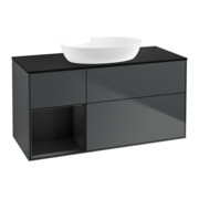 V&B Meuble sous lavabo Finion 120 cm, placage blanc mat, laqué rouge brillant, avec plan blanc mat laqué