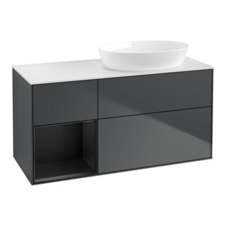 V&B Meuble sous lavabo Finion 120 cm, placage blanc mat, laque rouge brillant, mat bleu laqué