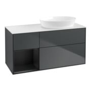 V&B Meuble sous lavabo Finion 120 cm, placage blanc mat, laque rouge brillant, mat bleu laqué