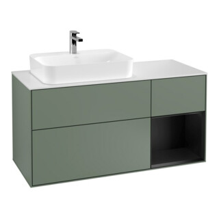 V&B Meuble sous-lavabo Finion 120 cm, placage blanc mat, laque rouge brillant, olivier mat laqué