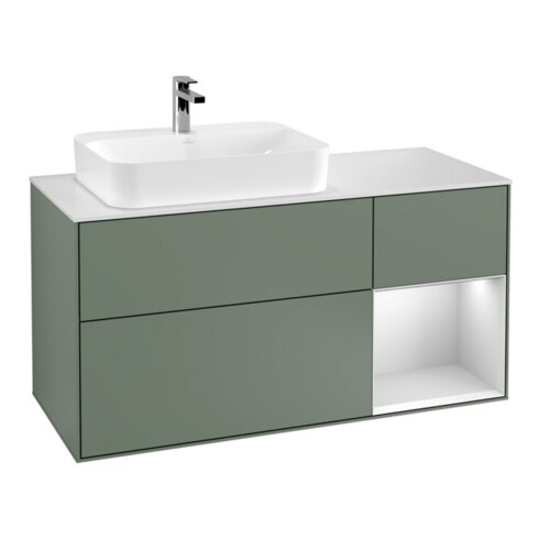 V&B Meuble sous-lavabo Finion 120 cm, placage blanc mat, laque rouge mat, huile mat laque