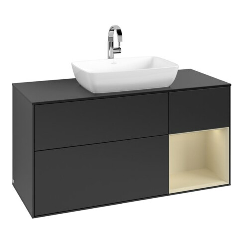 V&B Meuble sous lavabo Finion 120 cm, placage blanc mat, poignée argent grain mat, blanc mat lacqué