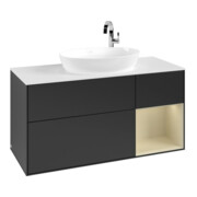 V&B Meuble sous lavabo Finion 120 cm, placage blanc mat, poignée argent gris mat laqué, bleu mat laqué