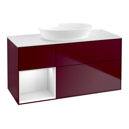 V&B Meuble sous-lavabo Finion 120 cm, placage blanc mat, poignée blanc mat laqué, pieds m