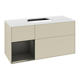 V&B Meuble sous lavabo Finion 120 cm, placage blanc mat, poignée laquée gris mat