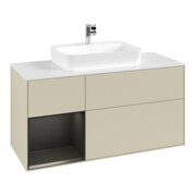 V&B Meuble sous lavabo Finion 120 cm, placage blanc mat, poignée laquée gris mat-4