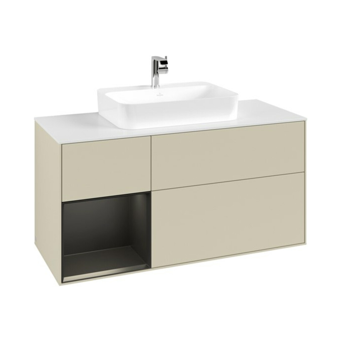 V&B Meuble sous lavabo Finion 120 cm, placage blanc mat, poignée laquée gris mat