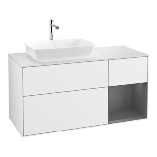 V&B Meuble sous lavabo Finion 120 cm, placage blanc mat, rangée A mat laqué, blanc brillant