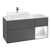 V&B Meuble sous-lavabo Finion 120 cm, placage blanc mat, rangée rouge gris blanc laqué, si gris mat laqué