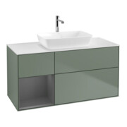 V&B Meuble sous lavabo Finion 120 cm, placage blanc mat, rangement avec laque, olivier avec laque