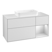 V&B Meuble sous lavabo Finion 120 cm, placage blanc mat, rangement blanc mat laqué