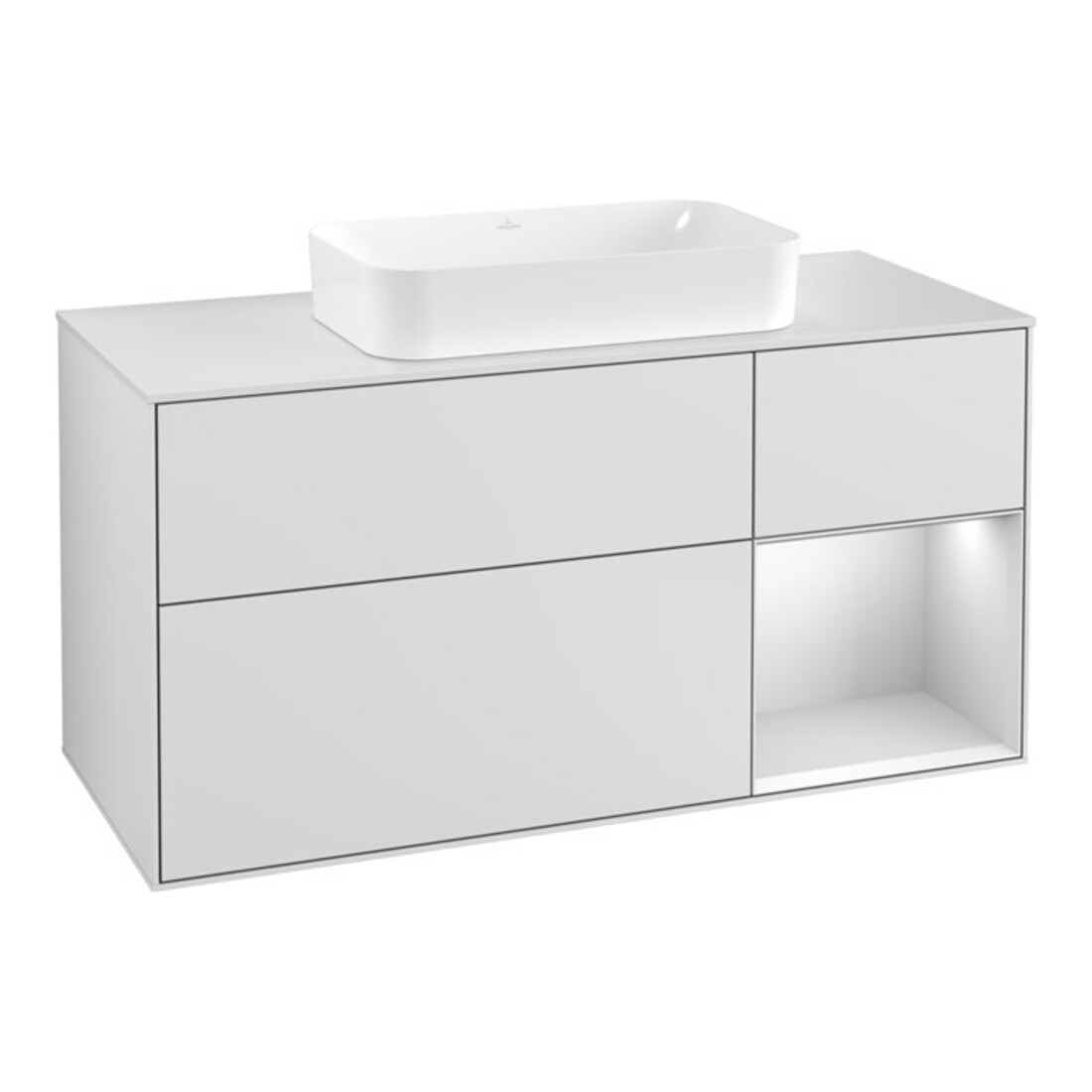 V&B Meuble sous lavabo Finion 120 cm, placage blanc mat, rangement blanc mat laqué