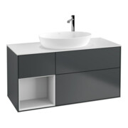 V&B Meuble sous lavabo Finion 120 cm, placage blanc mat, rangement blanc mat laqué, méd. bleu mat laqué-1