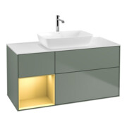 V&B Meuble sous-lavabo Finion 120 cm, placage blanc mat, rangement doré mat laqué, olivier mat laqué