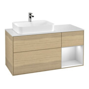 V&B Meuble sous lavabo Finion 120 cm, placage blanc mat, rangement droit blanc mat, avec laque, ouverture à bouton poussoir