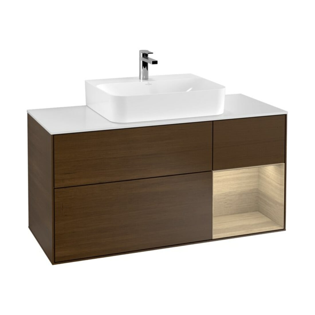 V&B Meuble sous lavabo Finion 120 cm, placage blanc mat, rangement droit, venis wal