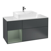 V&B Meuble sous lavabo Finion 120 cm, placage blanc mat, rangement latéral olivier mat, avec lavabo mat laqué