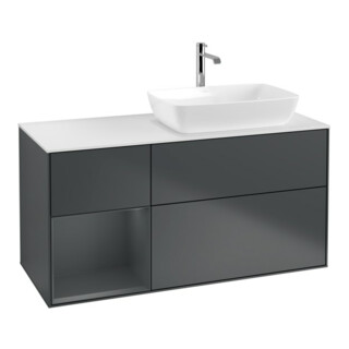 V&B Meuble sous lavabo Finion 120 cm, placage blanc mat, rangement médium mat laqué, médium bleu mat laqué