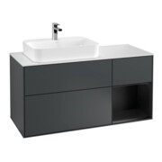 V&B Meuble sous lavabo Finion 120 cm, placage blanc mat, rangement rabattable, modèle blanc mat laqué