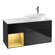 V&B Meuble sous lavabo Finion 120 cm, placage blanc mat, réglette or mat, bleu mat