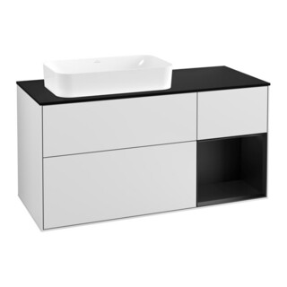 V&B Meuble sous lavabo Finion 120 cm, placage blanc mat, rouge bleu mat laqué, blanc mat laqué