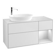 V&B Meuble sous lavabo Finion 120 cm, placage blanc mat, tiroir blanc mat laqué
