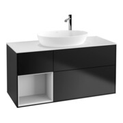 V&B Meuble sous lavabo Finion 120 cm, placage blanc mat, tiroir blanc mat laqué, bleu mat laqué-1
