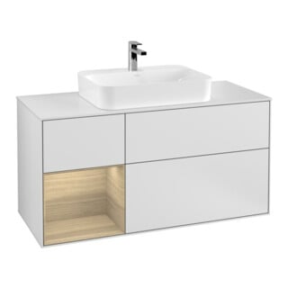 V&B Meuble sous lavabo Finion 120 cm, placage blanc mat, tiroir gauche, blanc mat laqué
