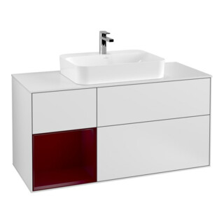 V&B Meuble sous-lavabo Finion 120 cm, placage blanc mat, tiroir gauche, blanc mat laqué