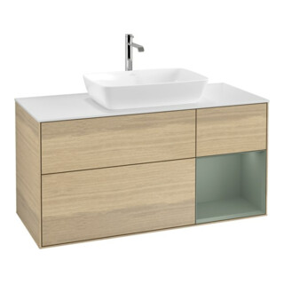 V&B Meuble sous lavabo Finion 120 cm, placage blanc mat, tiroir huilé, façade laquée, venis