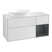 V&B Meuble sous lavabo Finion 120 cm, placage blanc mat, tiroir médium blanc mat