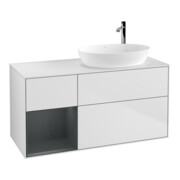 V&B Meuble sous lavabo Finion 120 cm, placage blanc mat, tiroir médium mat laqué blanc