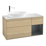 V&B Meuble sous-lavabo Finion 120 cm, placage blanc mat, tiroir moyen mat laqué, poignée ven