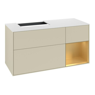 V&B Meuble sous lavabo Finion 120 cm, placage blanc mat, tiroir réglable, gris mat laqué