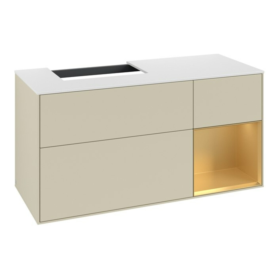 V&B Meuble sous lavabo Finion 120 cm, placage blanc mat, tiroir réglable, gris mat laqué