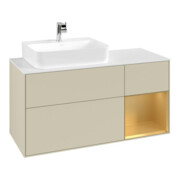 V&B Meuble sous lavabo Finion 120 cm, placage blanc mat, tiroir réglable, gris mat laqué-4