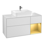 V&B Meuble sous-lavabo Finion 120 cm, placage blanc, tiroir droit, blanc mat laqué