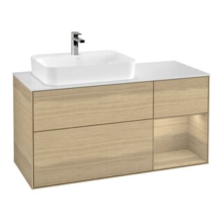 V&B Meuble sous lavabo Finion 120 cm, placage blanc, tiroir droit Oa ven, Oa ven