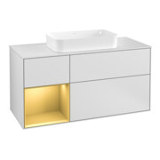 V&B Meuble sous lavabo Finion 120 cm, placage blanc, tiroir gauche, blanc mat laqué