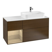 V&B Meuble sous lavabo Finion 120 cm, placage blanc, tiroir gauche, noyer veneer