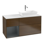V&B Meuble sous lavabo Finion 120 cm, placage blanc, tiroir médian, laqué, noyer veinée